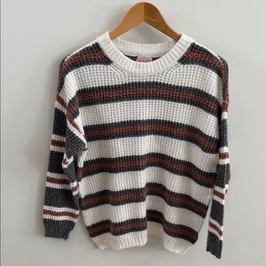Pink Lily Striped Crew Neck Sweater – Cream, Gray & Brown – Size XS